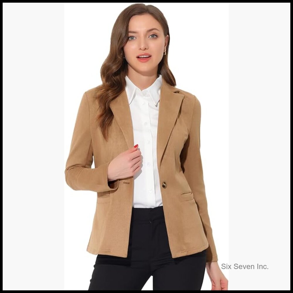 Faux Suede Blazer Long Sleeve Lapel Collar Work Office Jacket